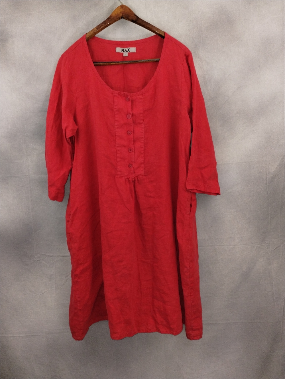 Flax Linen Midi Red Dress Size Large